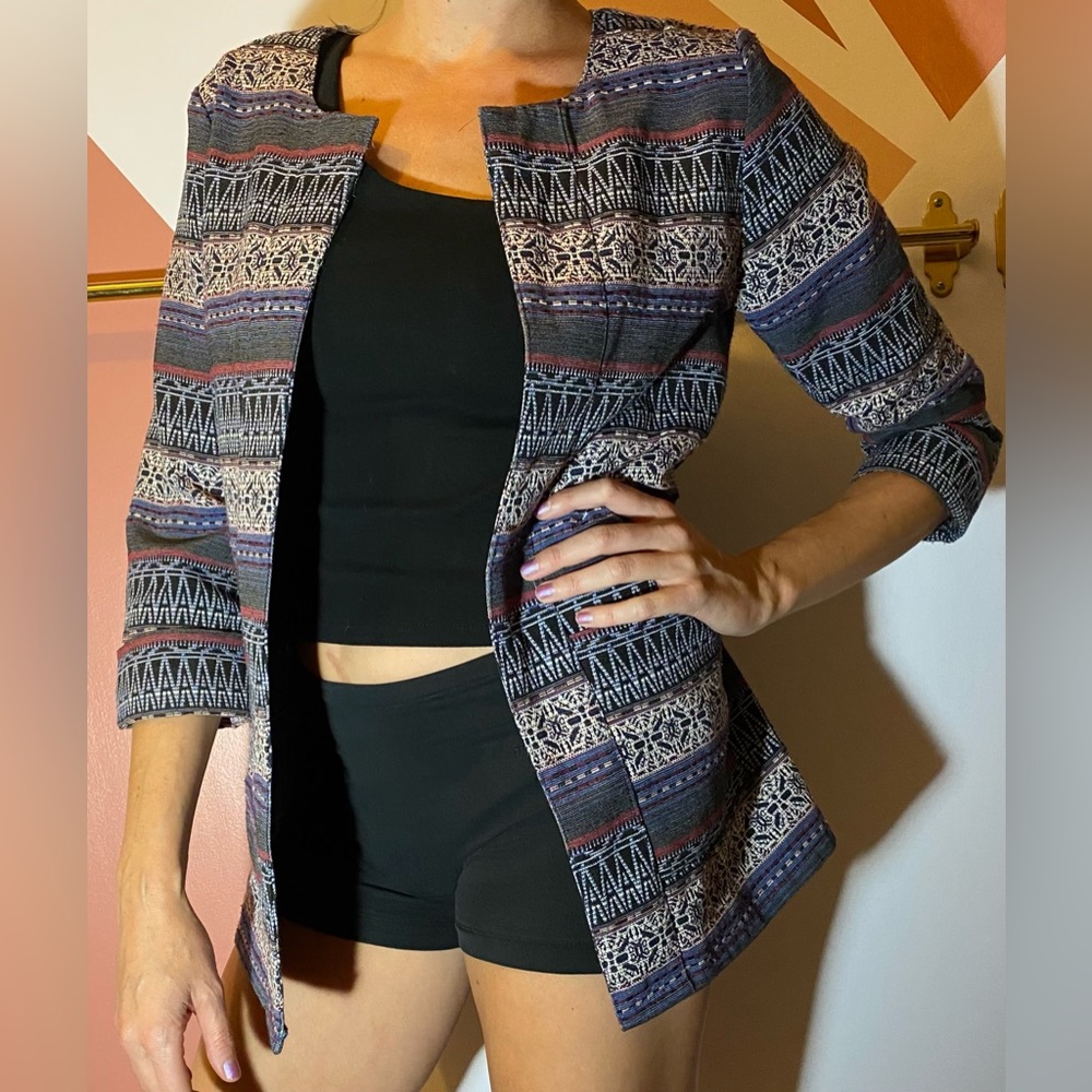 Bobeau embroidered jacket, size XS, lots of jewel tone colors, statement jacket